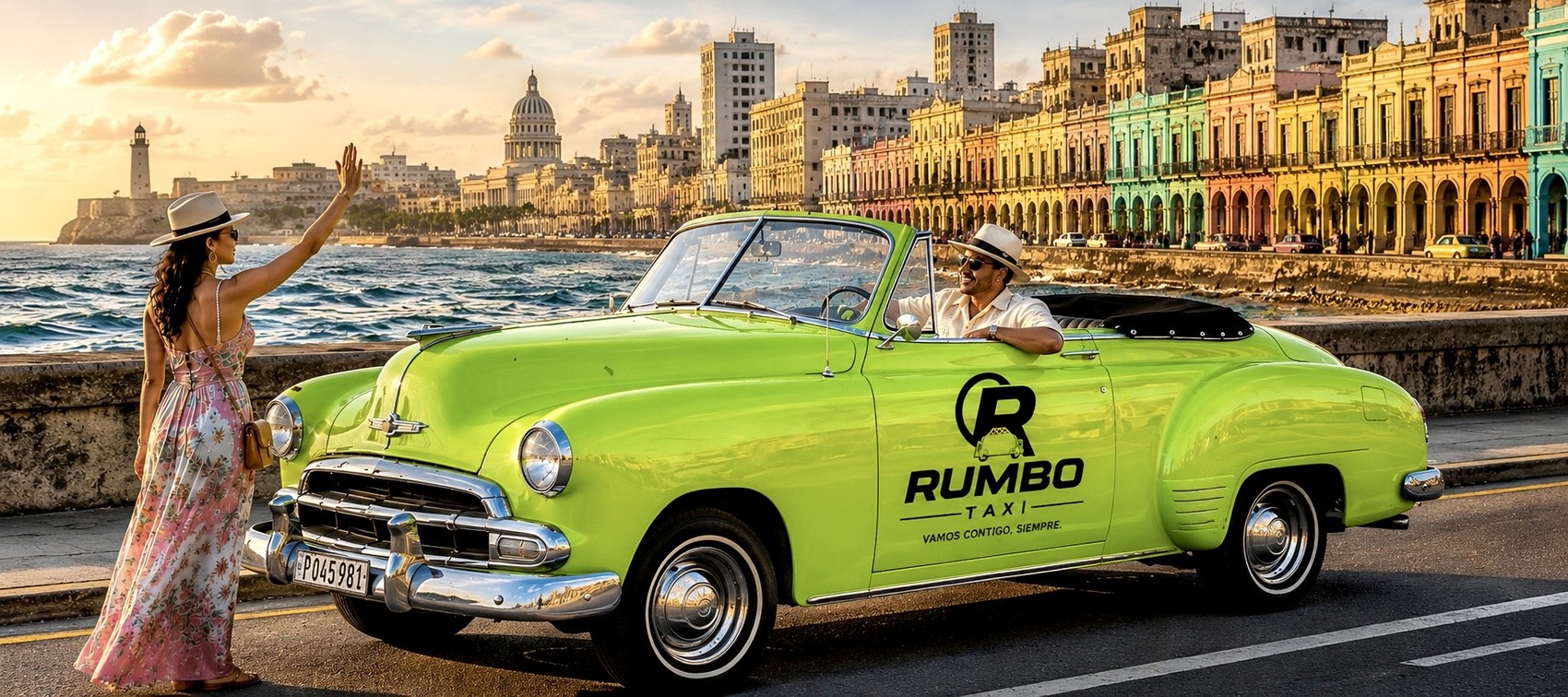 Taxi clásico rosado en La Habana